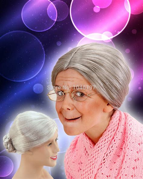 honey granny bun grandma halloween costume old lady wig grey mrs santa woman ladies heat