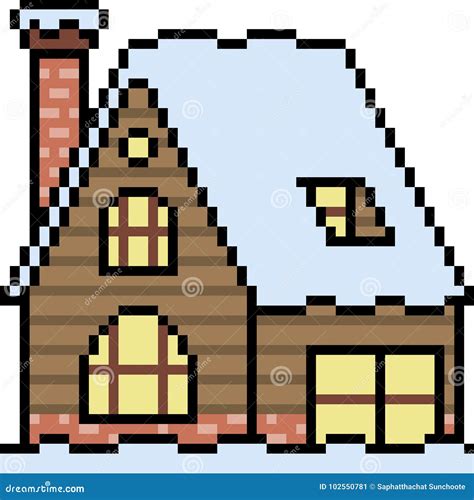 Vector Pixel Art Wood House Winter Stock Vector Illustration Of Pixel