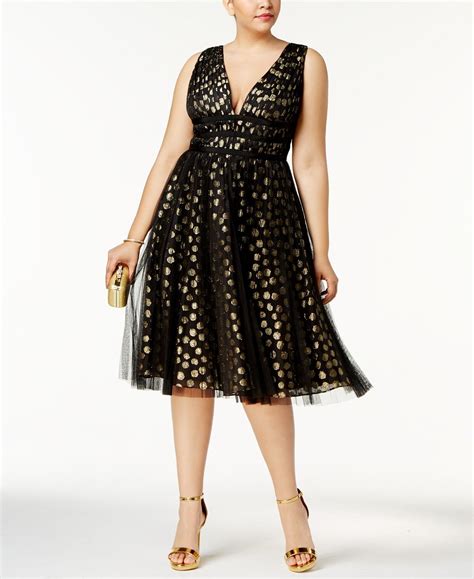 Adrianna Papell Plus Size Metallic Print Fit And Flare Dress Macys Fit And Flare Cocktail