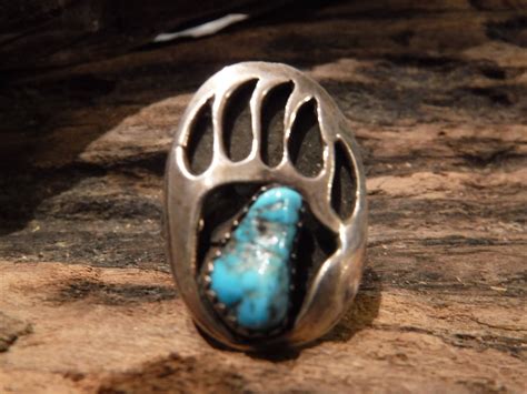 Vintage Large Bear Paw Ring Navajo Native American Turquoise Claw Size