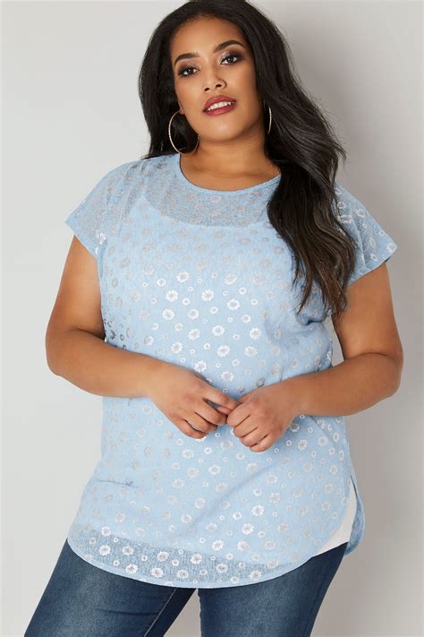 blue vanilla curve blue and silver printed top plus size 18 to 28