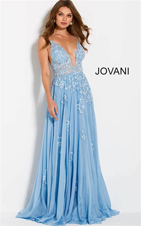 Jovani 58632 Light Blue Floral Embroidered Prom Dress