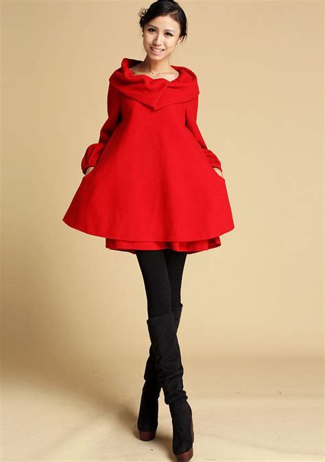Wool Dress Winter Wool Tunic Dress Women Red Swing Wool Dress Plus Size Wool Dress Oversized
