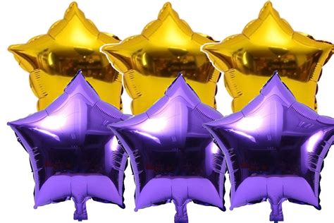 Evisha Purple And Golden Star Foil Balloons For All Kind Of Party