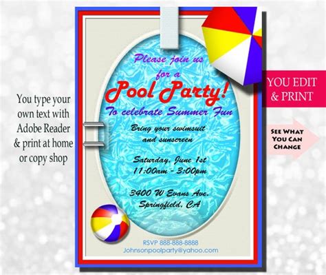Free Printable Customizable Pool Party Invitation 55 Off