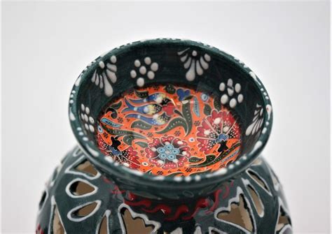 Hand Crafted Turkish Ceramic Oil Burner In Colourful Relief Design
