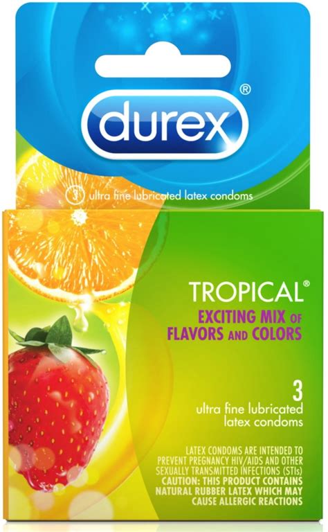 Durex Tropical Flavors Flavored Premium Condoms 3 Ct Pack Of 3