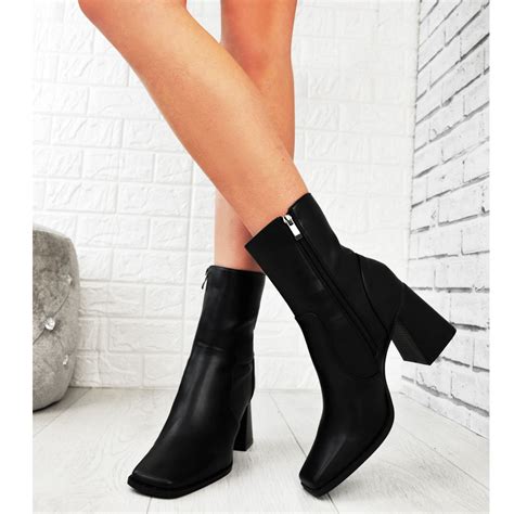 womens flared heel ankle boots square toe designer winter boots selma size new ebay