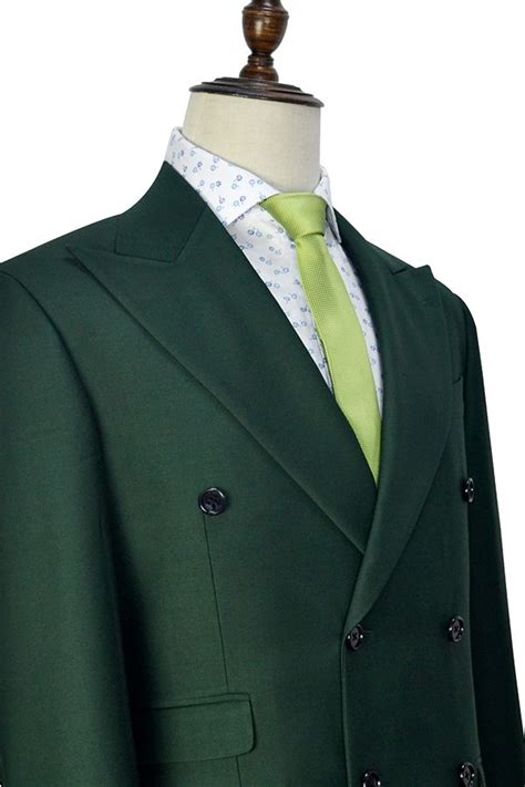 Green Wool Double Breasted Tailored Suit For Formal