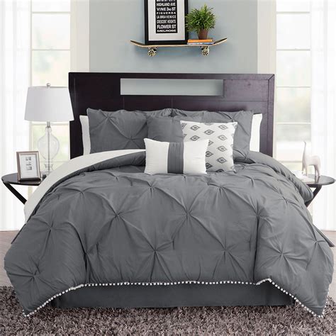 Callie Dark Gray Pintuck 7 Pc Comforter Bed Set
