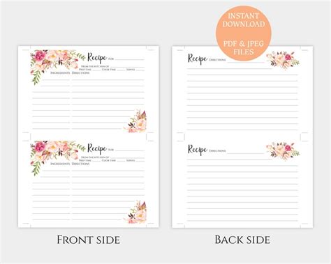 Although the recipe card template sizes are petite the editable font sizes and styles allow the content to be legible and stylish as well. 5x7 Recipe cards printable Floral 5 x 7 Recipe card template | Etsy