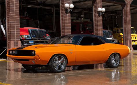 Dodge Challenger Muscle Cars Hot Rod Custom Orange Wallpaper