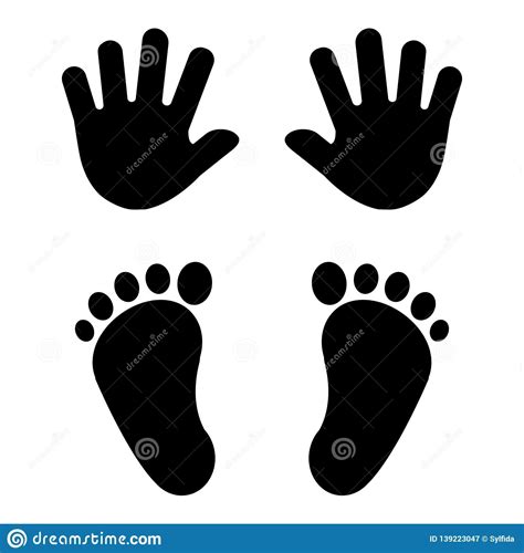 Baby`s Foot Prints And Hand Prints Vector Illustration Stock