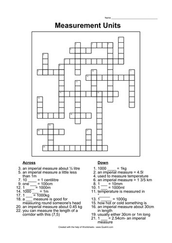 We have shared in our page a decree answer that has appeared in puzzle page daily crossword october 16 2019 answers. Measurement Units | Teaching Resources