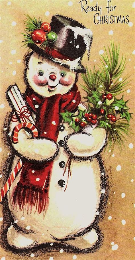 Snowman Vintage Card Christmas Ephemera Christmas Images Vintage
