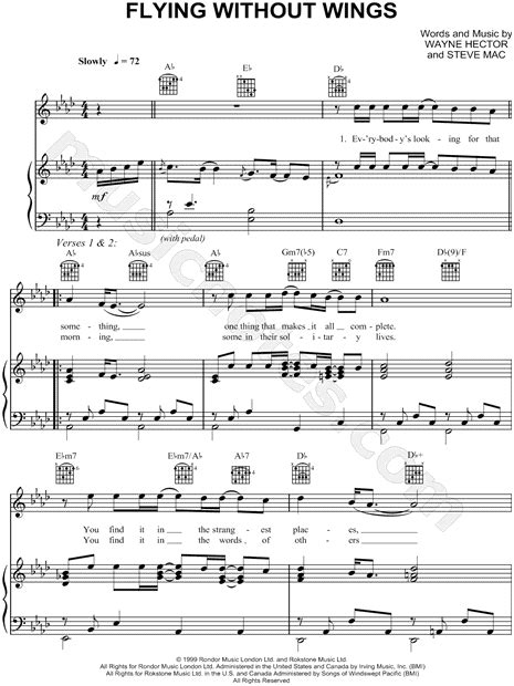 Choose and determine which version of flying without wings chords and tabs by westlife you can play. Ruben Studdard "Flying Without Wings" Sheet Music in Ab ...