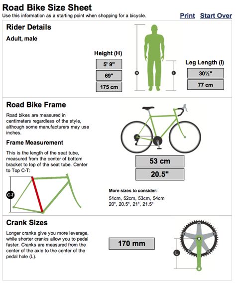 Road Bike Frame Size Chart Cm