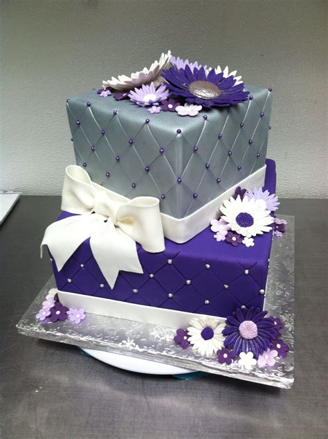 Purple And Silver Quilted Birthday Cake Purple Cakes Birthday Purple