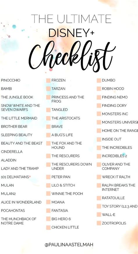 How many disney movies have you seen? The Ultimate Disney Plus Checklist Watch List #Disney # ...