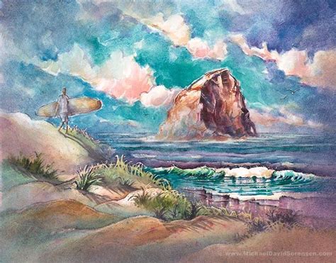 Pacific City Oregon Watercolor Painting Print By Michael David