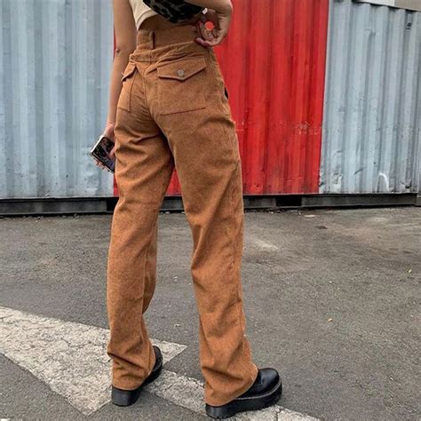 Rapcopter Khaki Corduroy Pants Y2k Harajuku Cargo Trousers Women Big