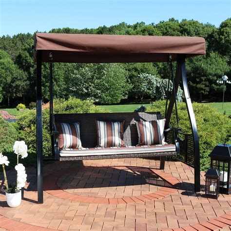 Sunnydaze Decor Deluxe Steel Frame Canopy Porch Swing With Brown