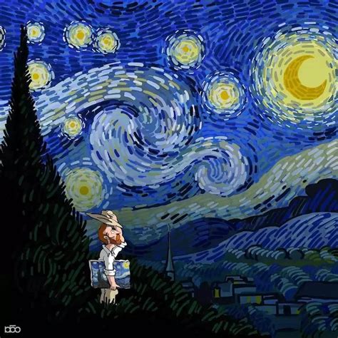 O cartunista iraniano Alireza Karimi Moghaddam compartilha sua admiração por Vincent van Gogh em