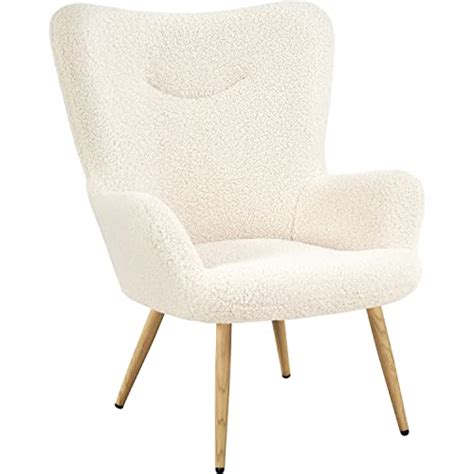 Buy Yaheetech Boucle Accent Chair Modern Fluffy Sherpa Armchair With High Back And Wood Tone