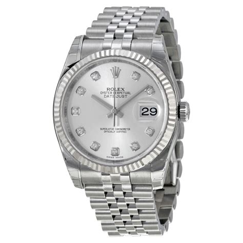 Rolex Datejust Silver Diamond Jubilee Bracelet Fluted Bezel Mens Watch