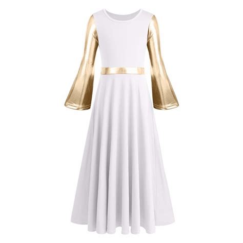 imekis girls liturgical praise dance dress metallic color block casual long sleeve pleated swing