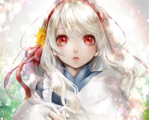 Anime Original Yellow Flower Girl White Hair Wallpapers Hd