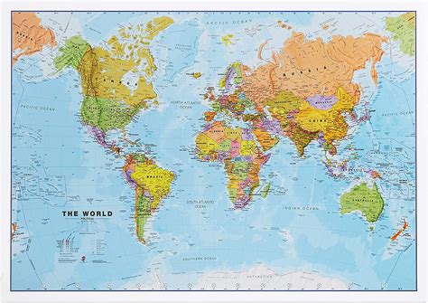 World Map Classic Huge Large Laminated Wall Map X Poster Home Office School Home Garden