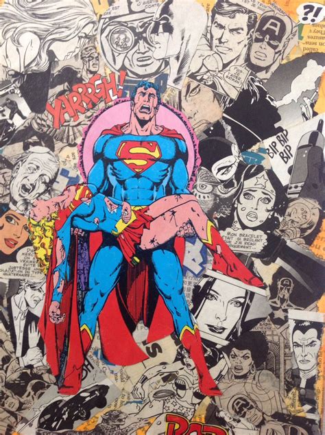 Superman Canvas Art Mixed Media Collage Art Superman Wall Art Comic