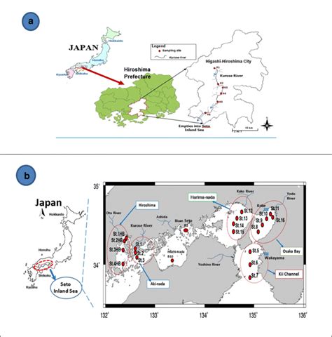 The map created by people like you! Map of the sampling area (the Kurose River and Seto Inland Sea) with... | Download Scientific ...