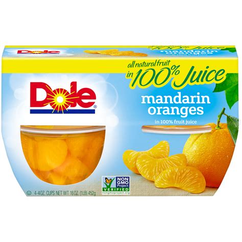 Dole Fruit Bowls Mandarin Oranges In 100 Fruit Juice 4 Oz Bowls 4