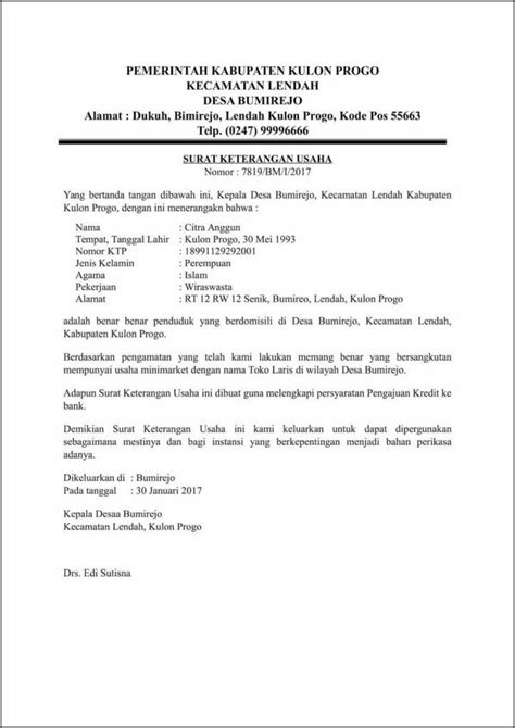 Contoh Surat Pernyataan Bekerja Wiraswasta In English  Surat Lamaran