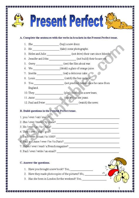 Present Perfect Exercises For Esl Students Exercise Poster