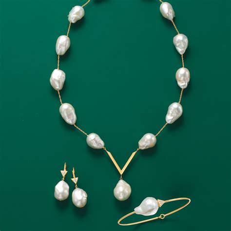 12 14mm Cultured Baroque Pearl V Necklace In 14kt Yellow Gold Ross Simons