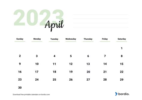 Printable April 2023 Calendar Free Download In Pdf Bordio