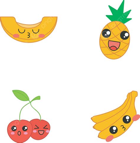 Frutas Fofos Personagens De Vetor Kawaii Abacaxi Sorrindo Engraçado