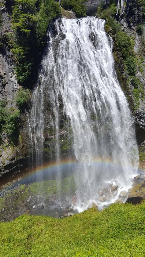 Mt Rainier Waterfall With A Slight Rainbow Oc
