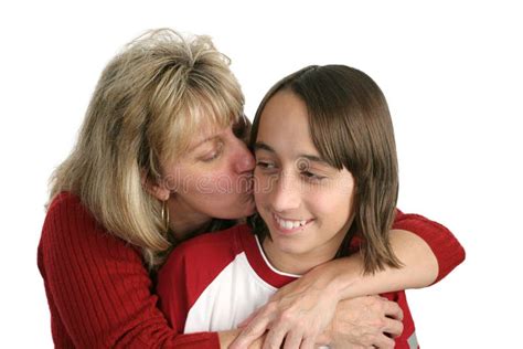 Teen Son Kisses Mom Stock Photo Image Of Blue Embrace 462418