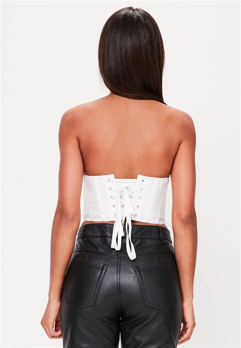Missguided Peace Love White Bandeau Satin Corset Top Lyst