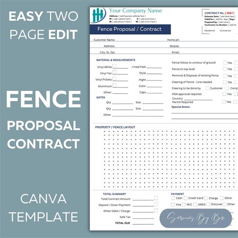 Fence Proposal Contract Template Easy Editable Canva Link Construction