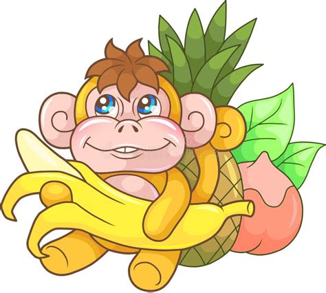 Cute Monkey With Banana Funny Illustration Stock Vector Illustration