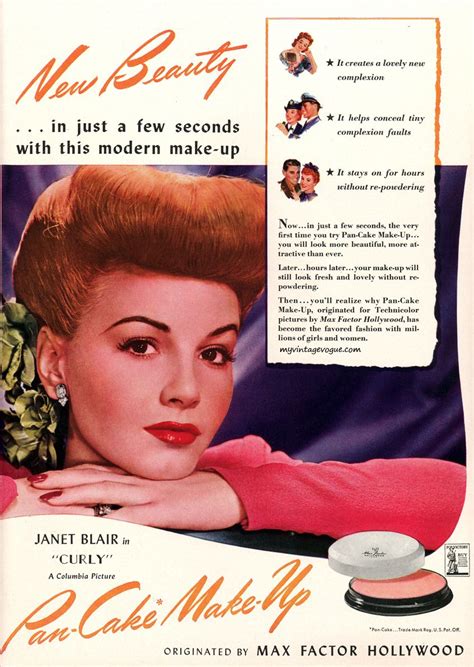 pancake makeup by max factor 1944 actress janet blair max factor vintage makeup ads beauty ad