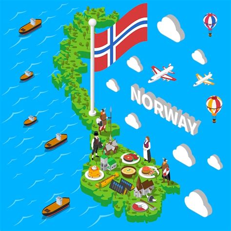 Free Vector Norway Map Touristic Symbols Isometric Poster