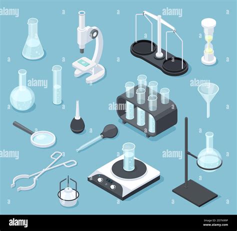 Chemical Laboratory Equipment Isometric Lab Glasses Drug Testing Chemicals Microscope Flask