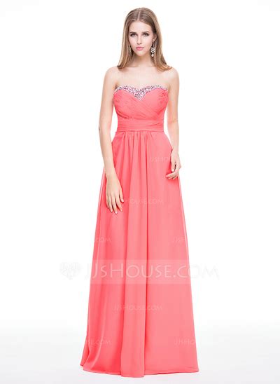 A Line Princess Sweetheart Floor Length Chiffon Prom Dress With Ruffle Beading Sequins