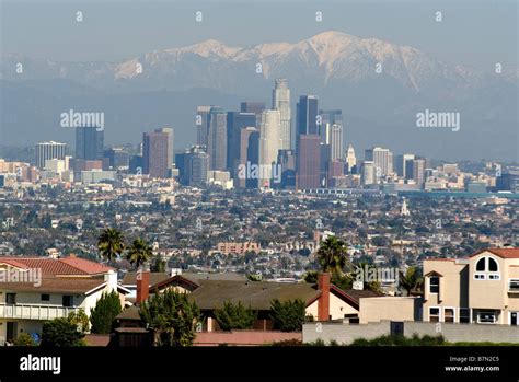 Los Angeles With The San Bernardino Mountains Behind California Usa